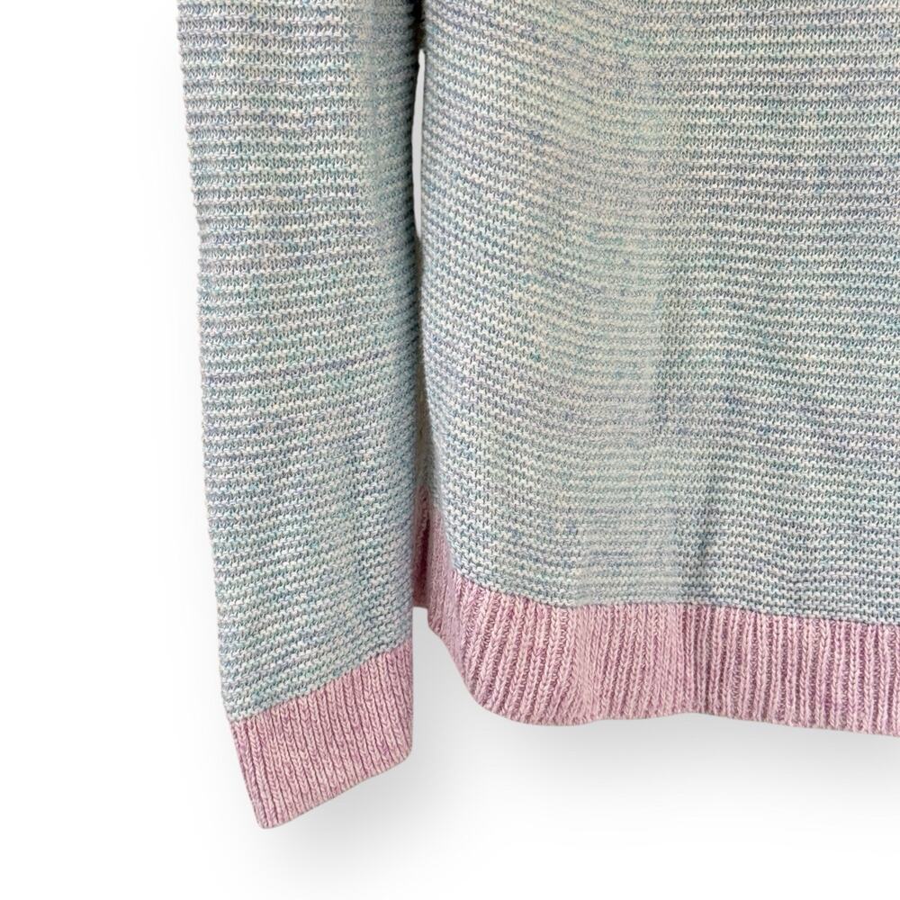 Talbots Marl Block Sweater Womens M Blue Pink Trim Cotton Linen Tunic Pullover - Picture 3 of 9